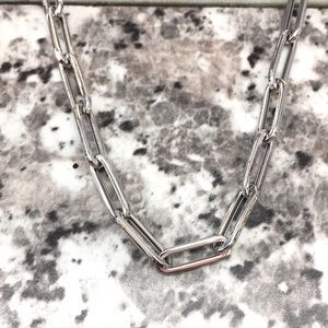 14k White Gold Paper Clip Link Necklace Chain 16”